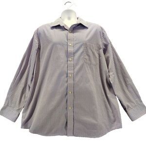 Croft&Barrow Button Up Shirt Men 18 34/35 Easy Care Classic Fit Blue Pink Plaid